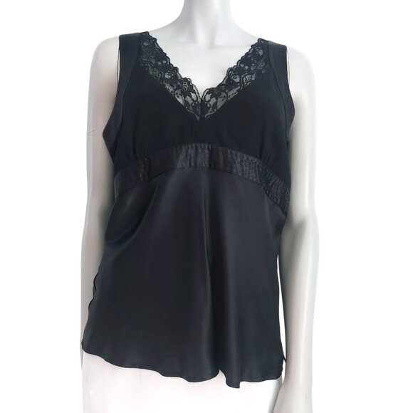 VTG Old Navy Silk Y2K Camisole Lace Trim Black Tank Whimsigoth Babydoll Feminine - Picture 2 of 16